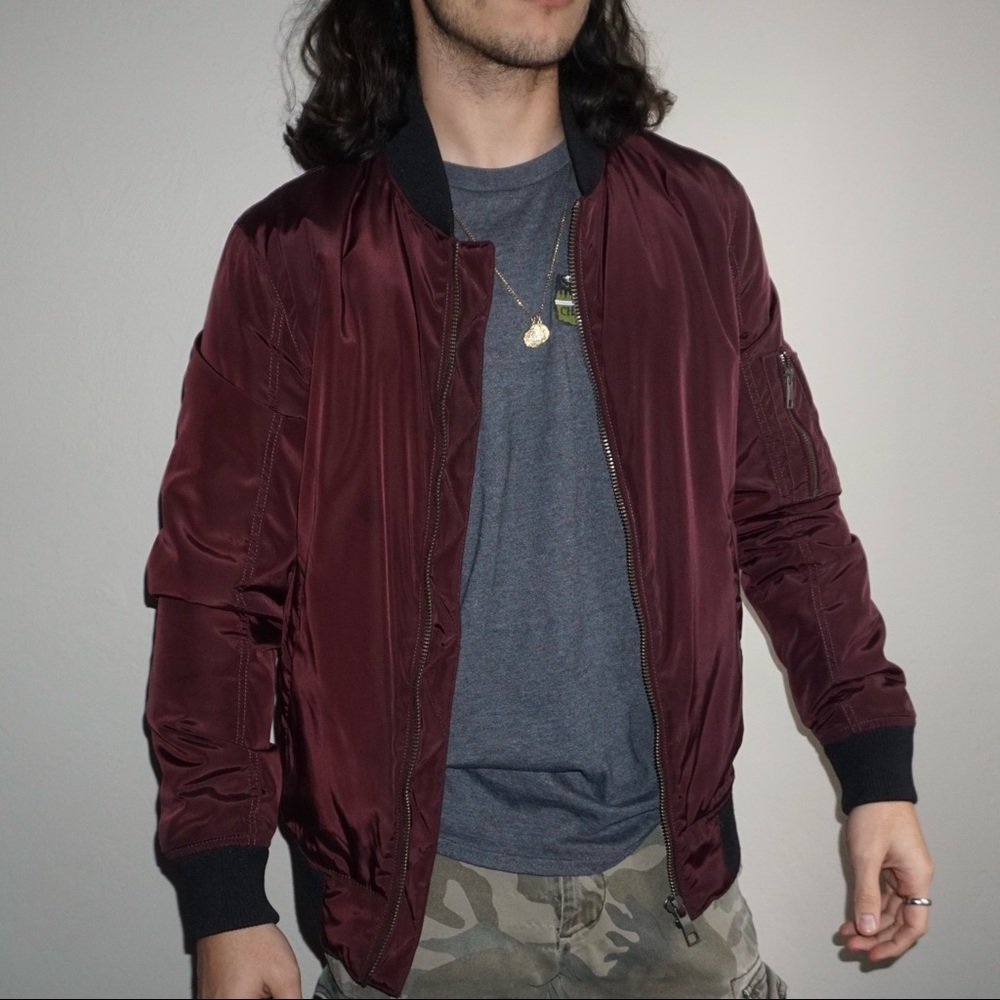 ZARA MENS BURGUNDY BOMBER JACKET